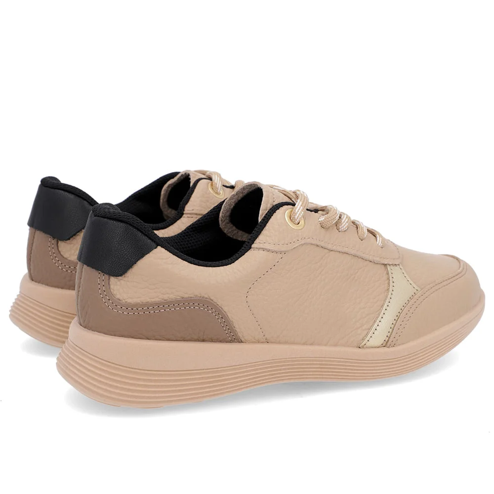 Tênis Bege Couro Furos Cadarço Bege 3