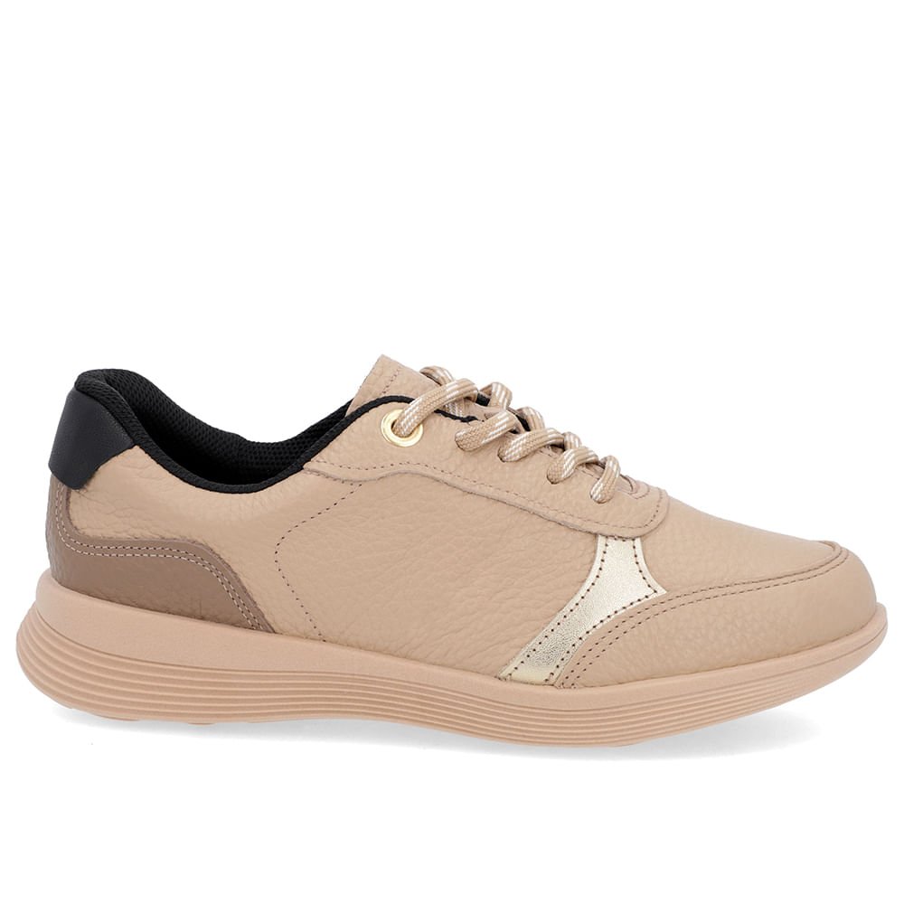 Tênis Bege Couro Furos Cadarço Bege 2
