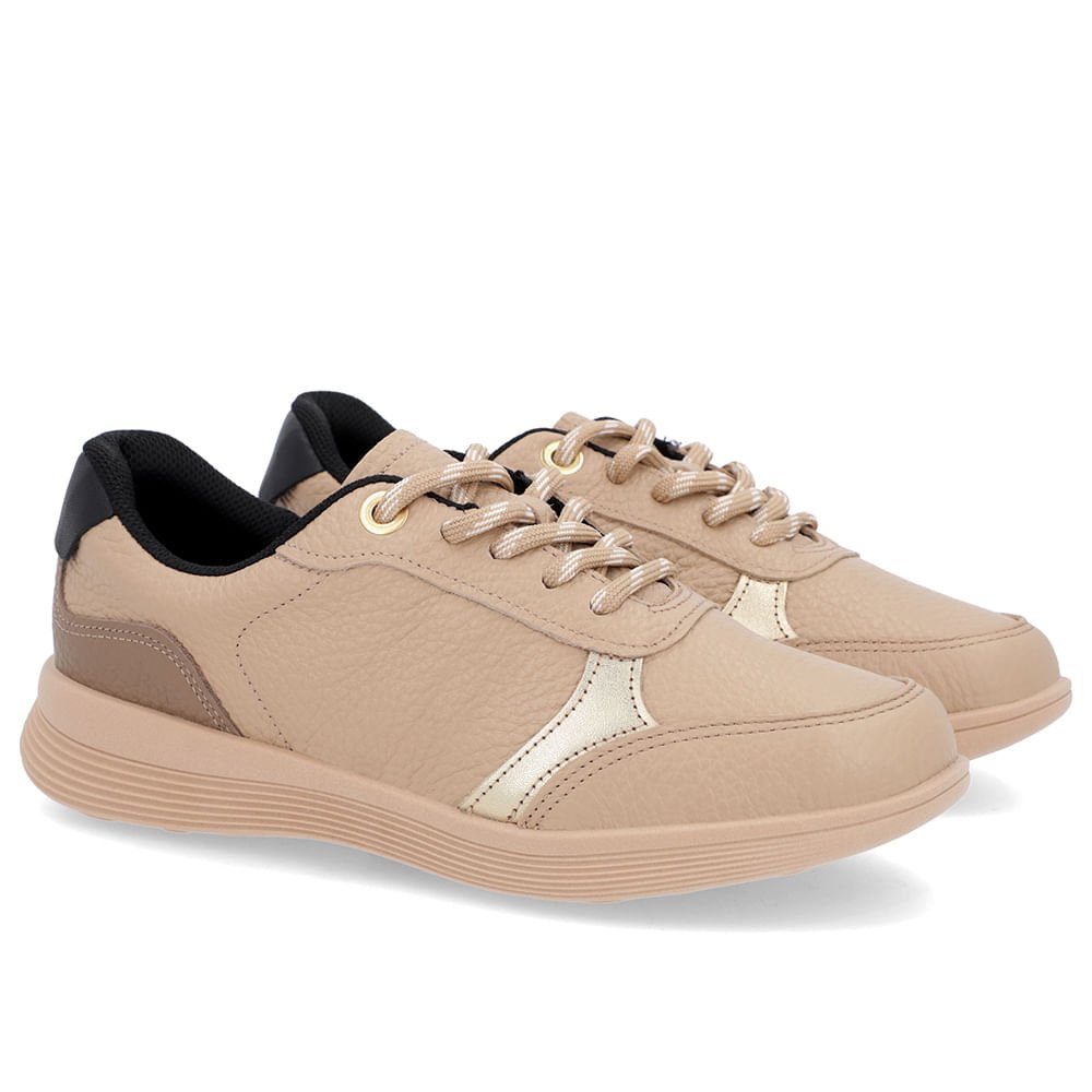 Tênis Bege Couro Furos Cadarço Bege 3