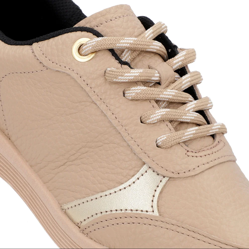 Tênis Bege Couro Furos Cadarço Bege 5