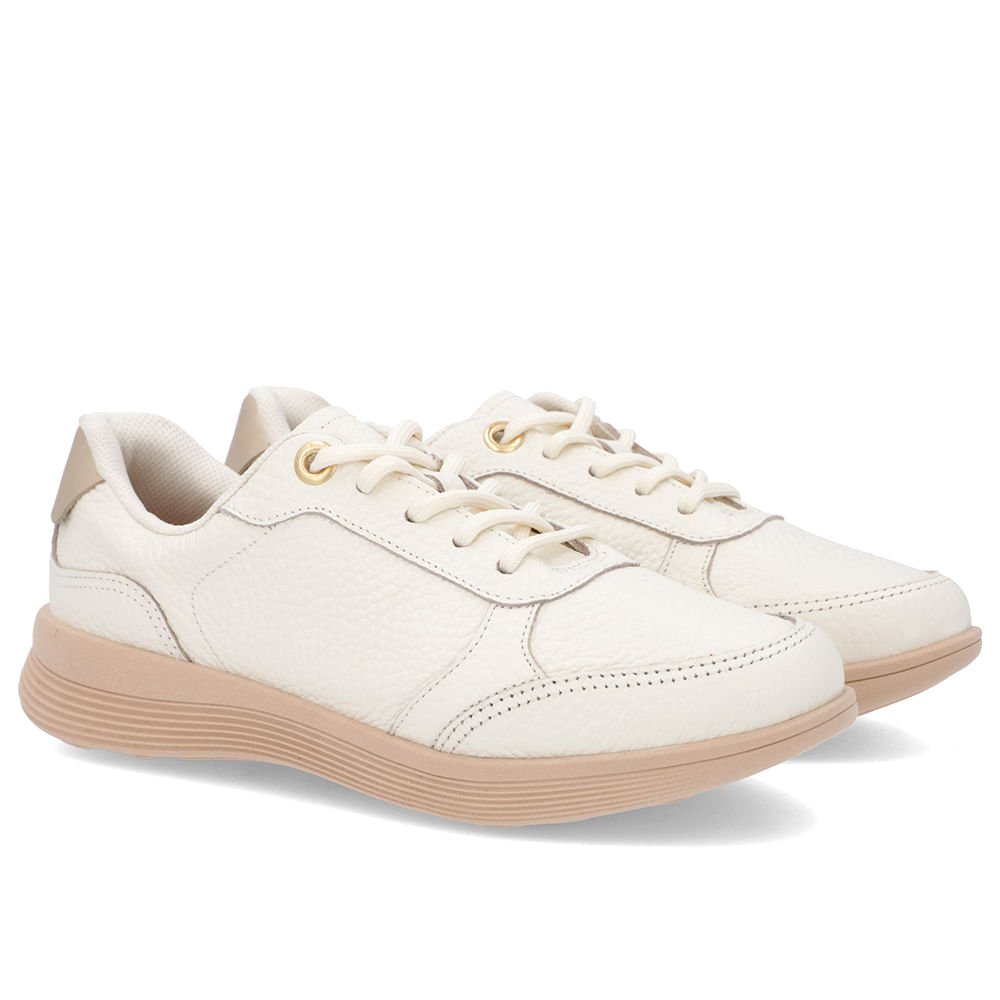 Tênis Branco Marfim Couro Furos Cadarço Branco 2