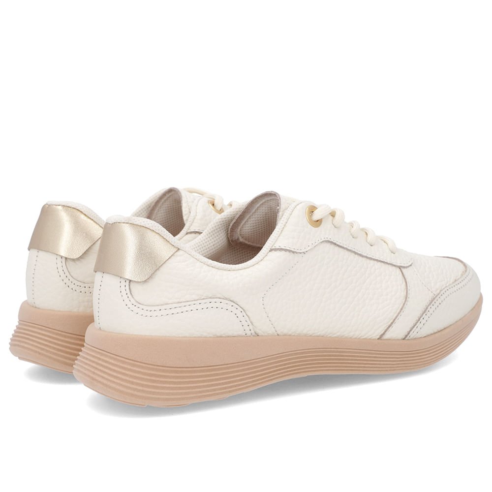Tênis Branco Marfim Couro Furos Cadarço Branco 3