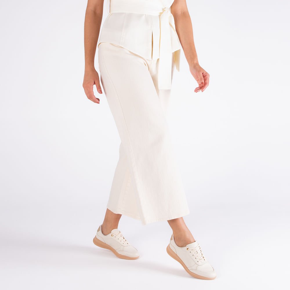 Tênis Branco Marfim Couro Furos Cadarço Branco 4