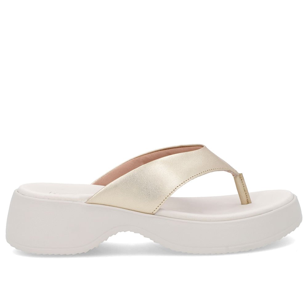 Chinelo Salto Plataforma Couro Dourado