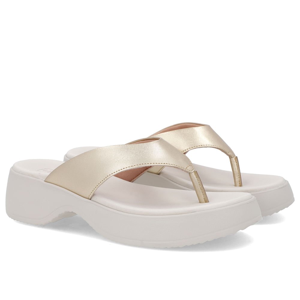 Chinelo Salto Plataforma Couro Dourado Dourado 2