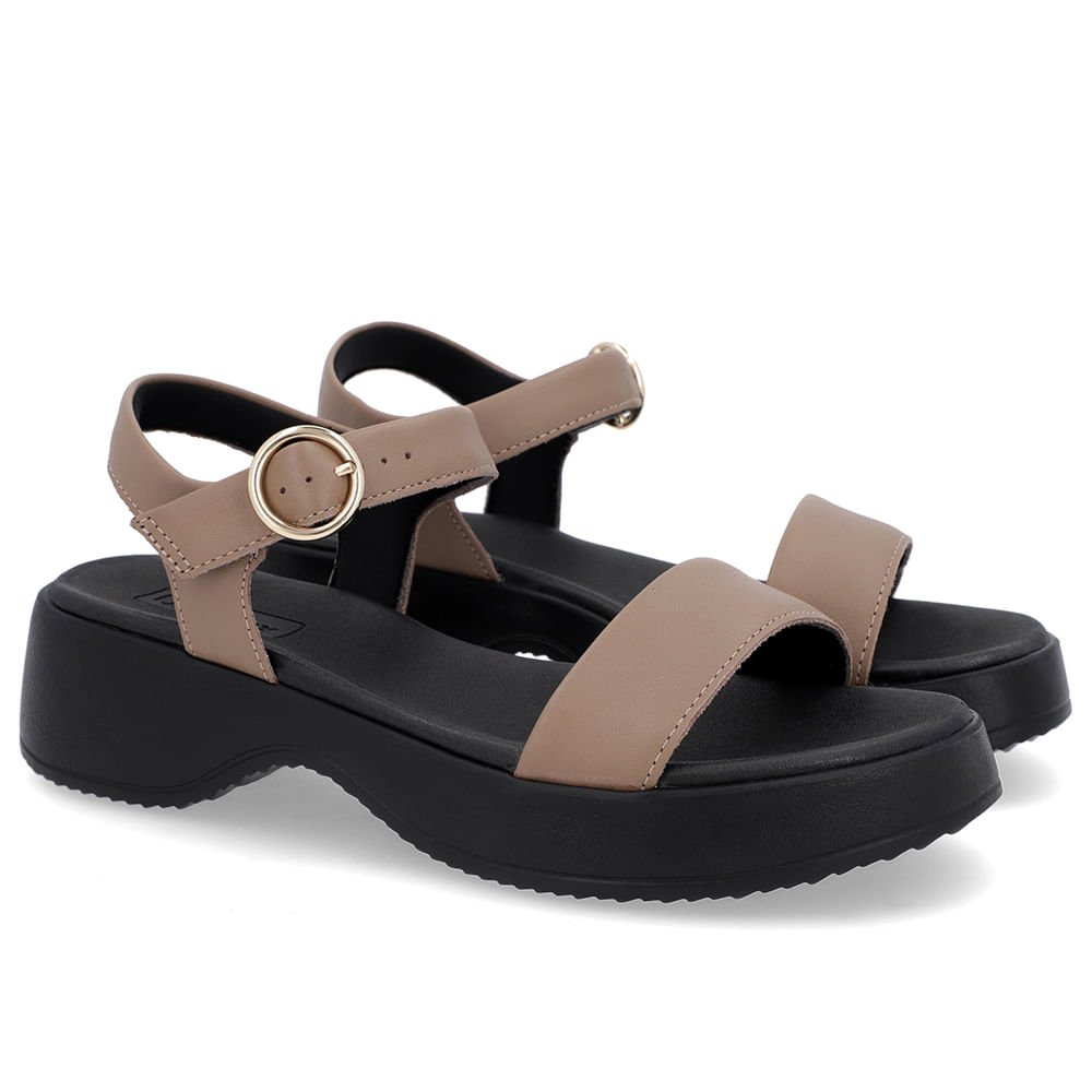 Sandália Salto Plataforma Couro Marrom Clara Básica Marrom 2