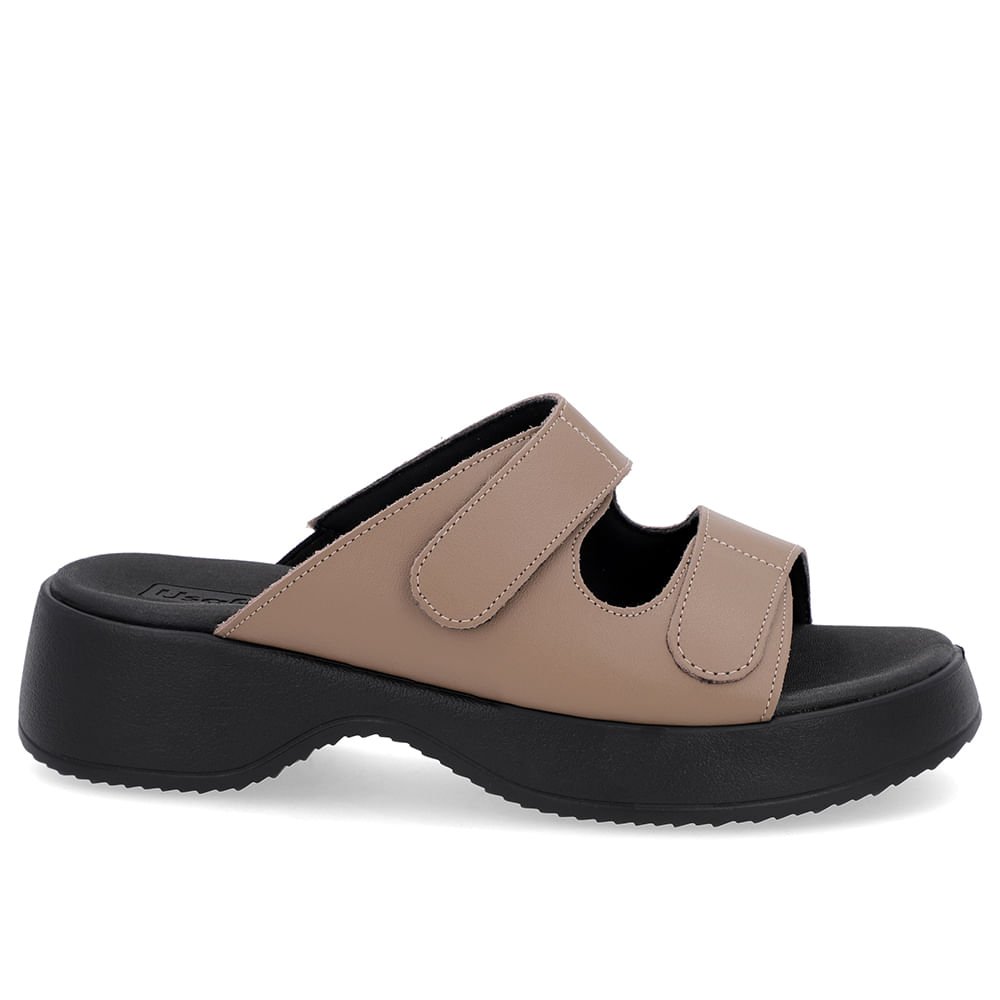 Tamanco Salto Plataforma Couro Marrom Claro Fecho-Flex