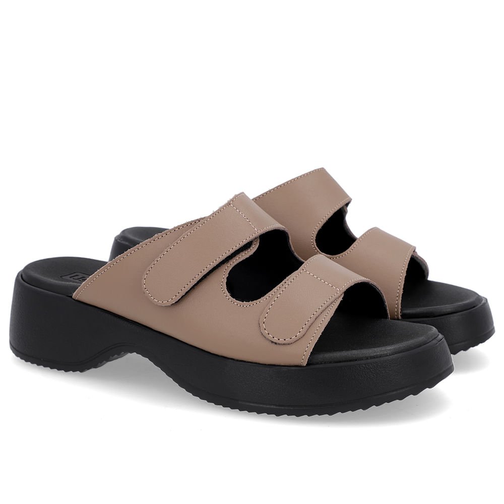 Tamanco Salto Plataforma Couro Marrom Claro Fecho-Flex Marrom 2