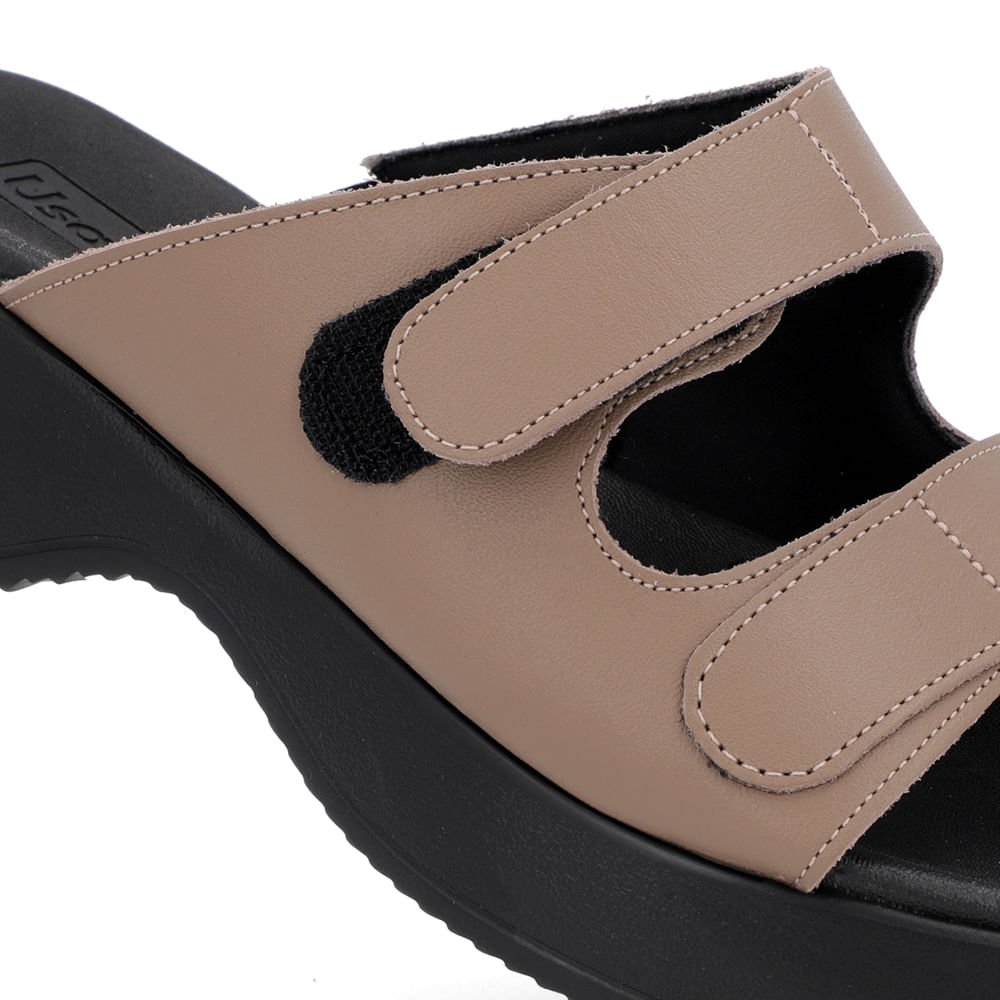 Tamanco Salto Plataforma Couro Marrom Claro Fecho-Flex Marrom 4