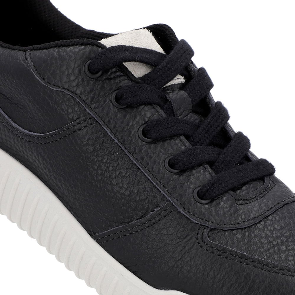 Tênis Casual Preto Couro Cadarço Preto 4
