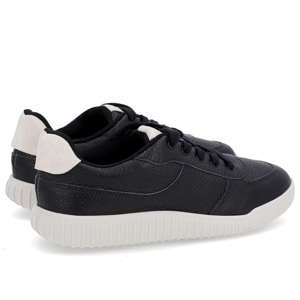 Tênis Casual Preto Couro Cadarço Preto 3