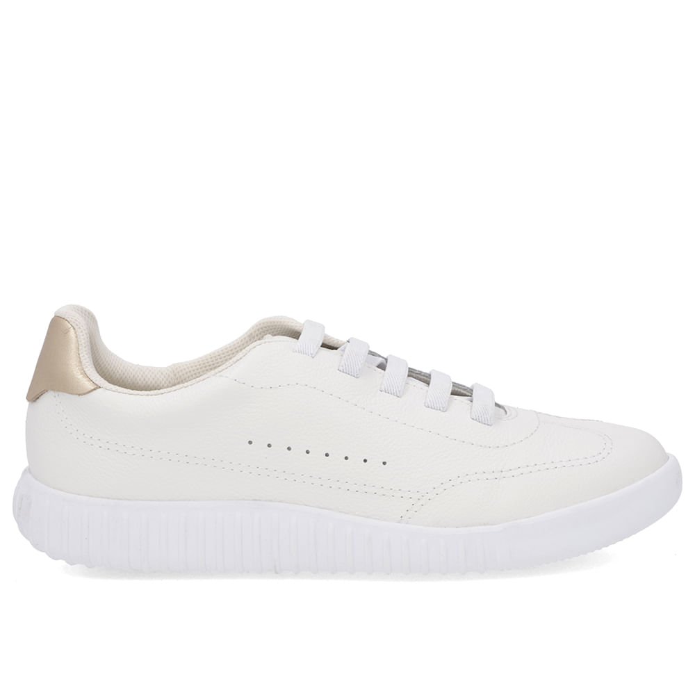 Tênis Casual Branco Couro Cadarço Elástico