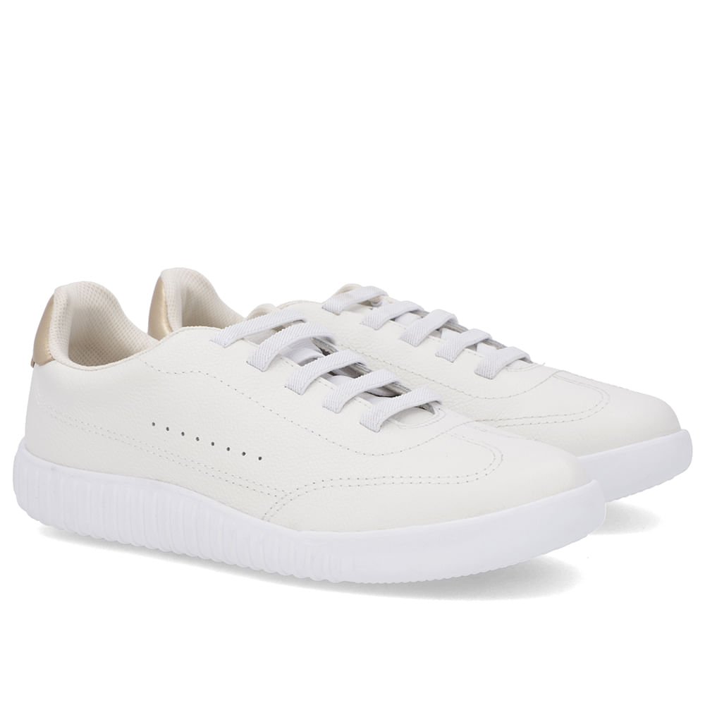 Tênis Casual Branco Couro Cadarço Elástico Branco 2