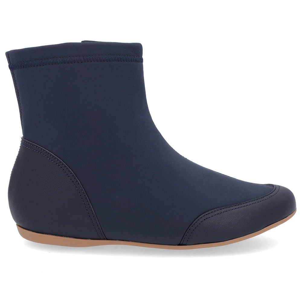 Bota Cano Baixo Azul Elastano Detalhe Couro