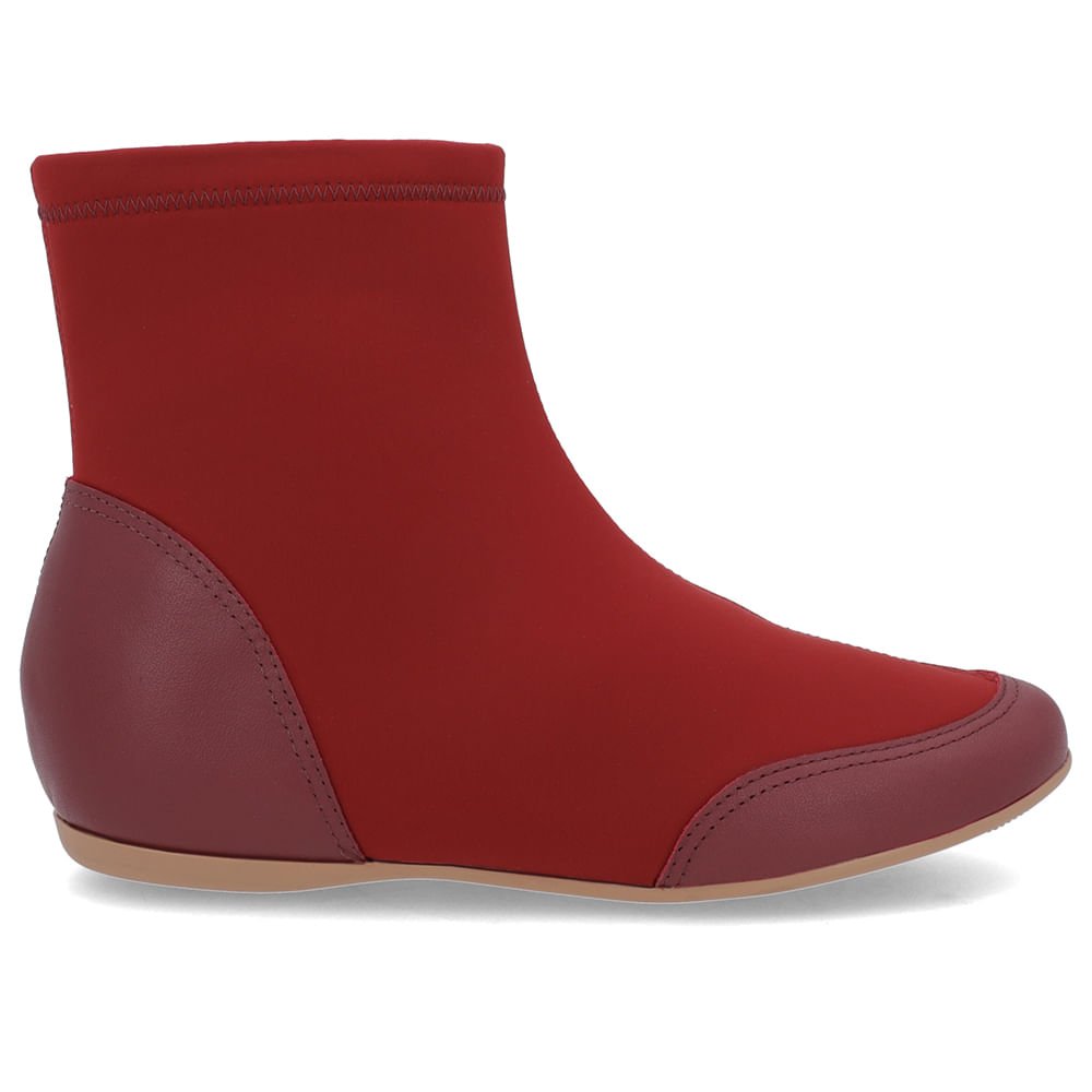 Bota Cano Baixo Vermelho Elastano Detalhe Couro