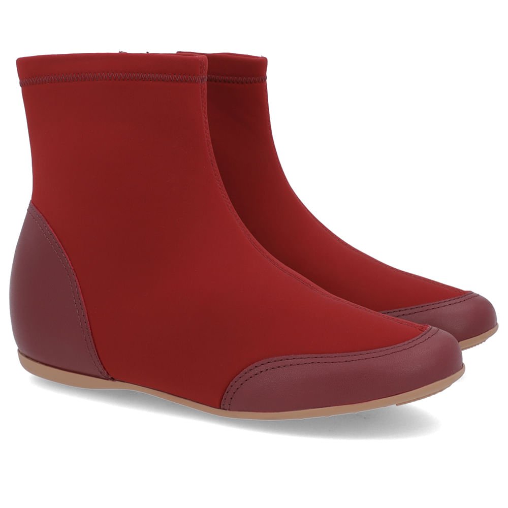 Bota Cano Baixo Vermelho Elastano Detalhe Couro Vermelho 2