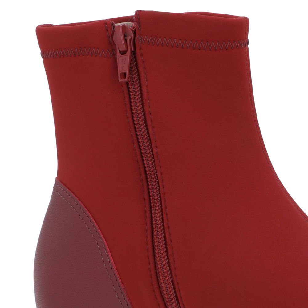 Bota Cano Baixo Vermelho Elastano Detalhe Couro Vermelho 4