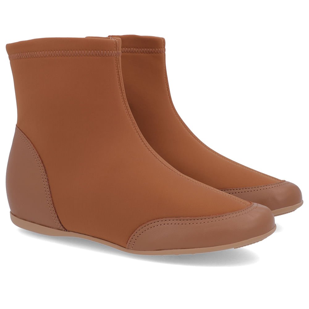 Bota Cano Baixo Marrom Elastano Detalhe Couro Marrom 2