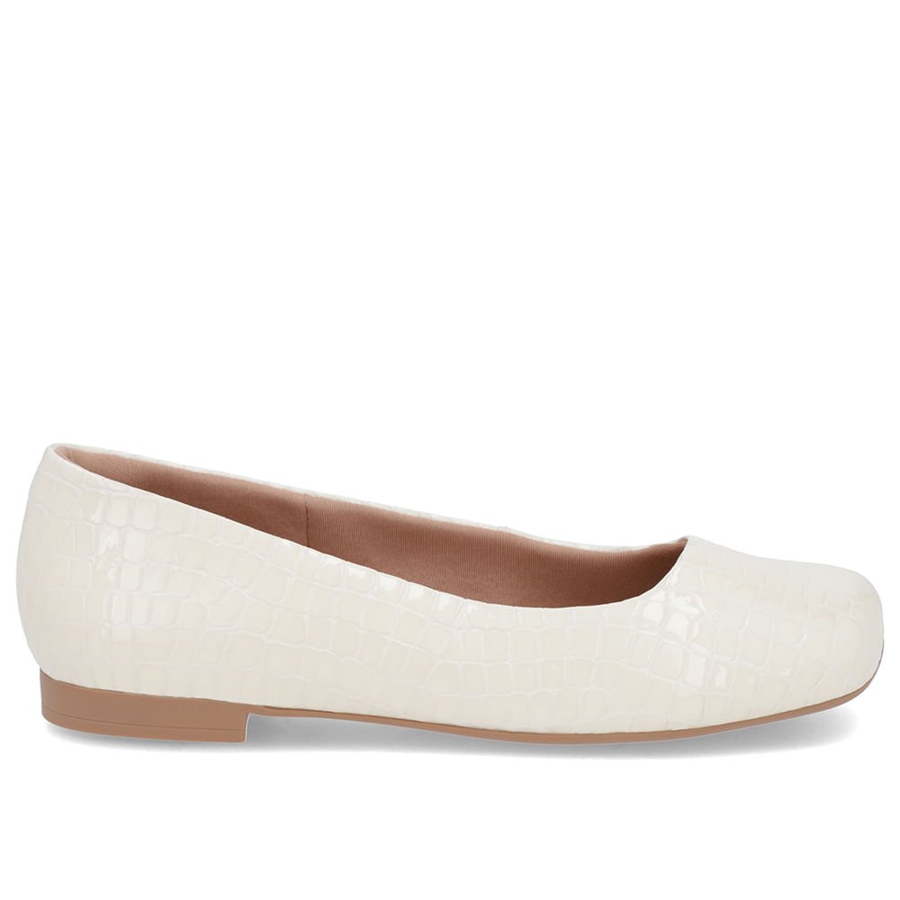 Sapatilha Branco Marfim Verniz Bico Quadrado