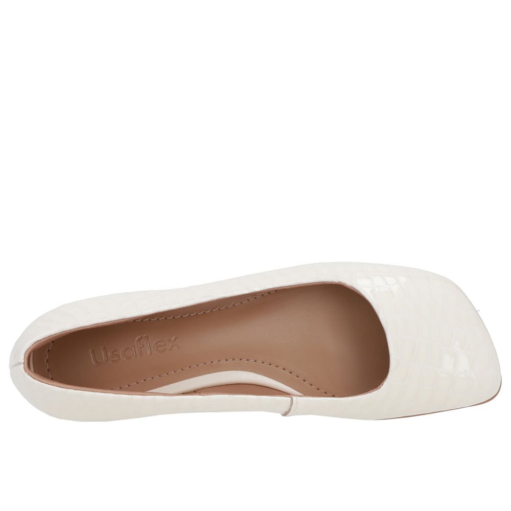 Sapatilha Branco Marfim Verniz Bico Quadrado Branco 4