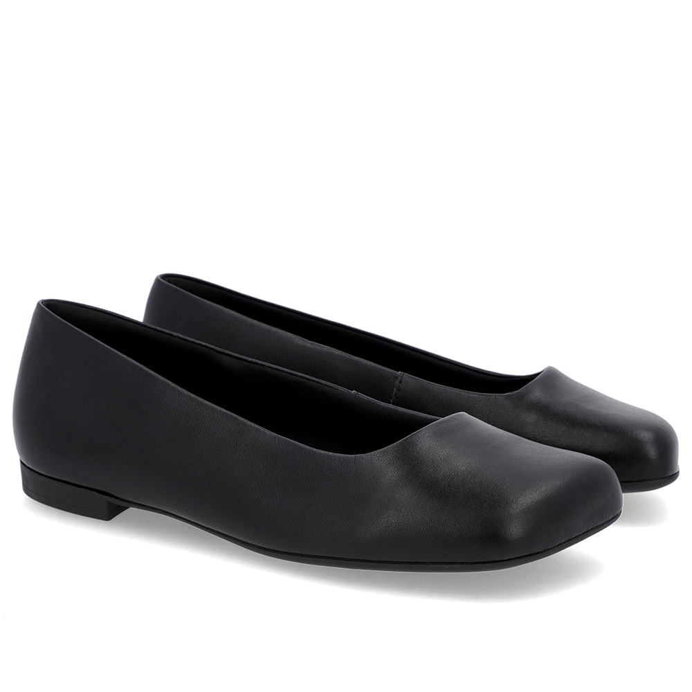 Sapatilha Preta Couro Bico Quadrado Preto 2