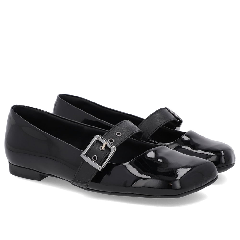 Sapatilha Boneca Preta Verniz Bico Quadrado Preto 2