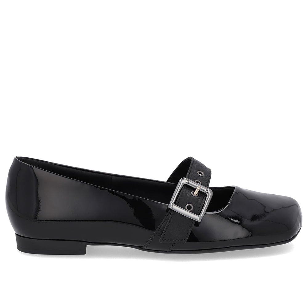 Sapatilha Boneca Preta Verniz Bico Quadrado