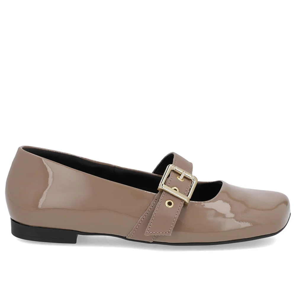 Sapatilha Boneca Marrom Verniz Bico Quadrado Marrom 1