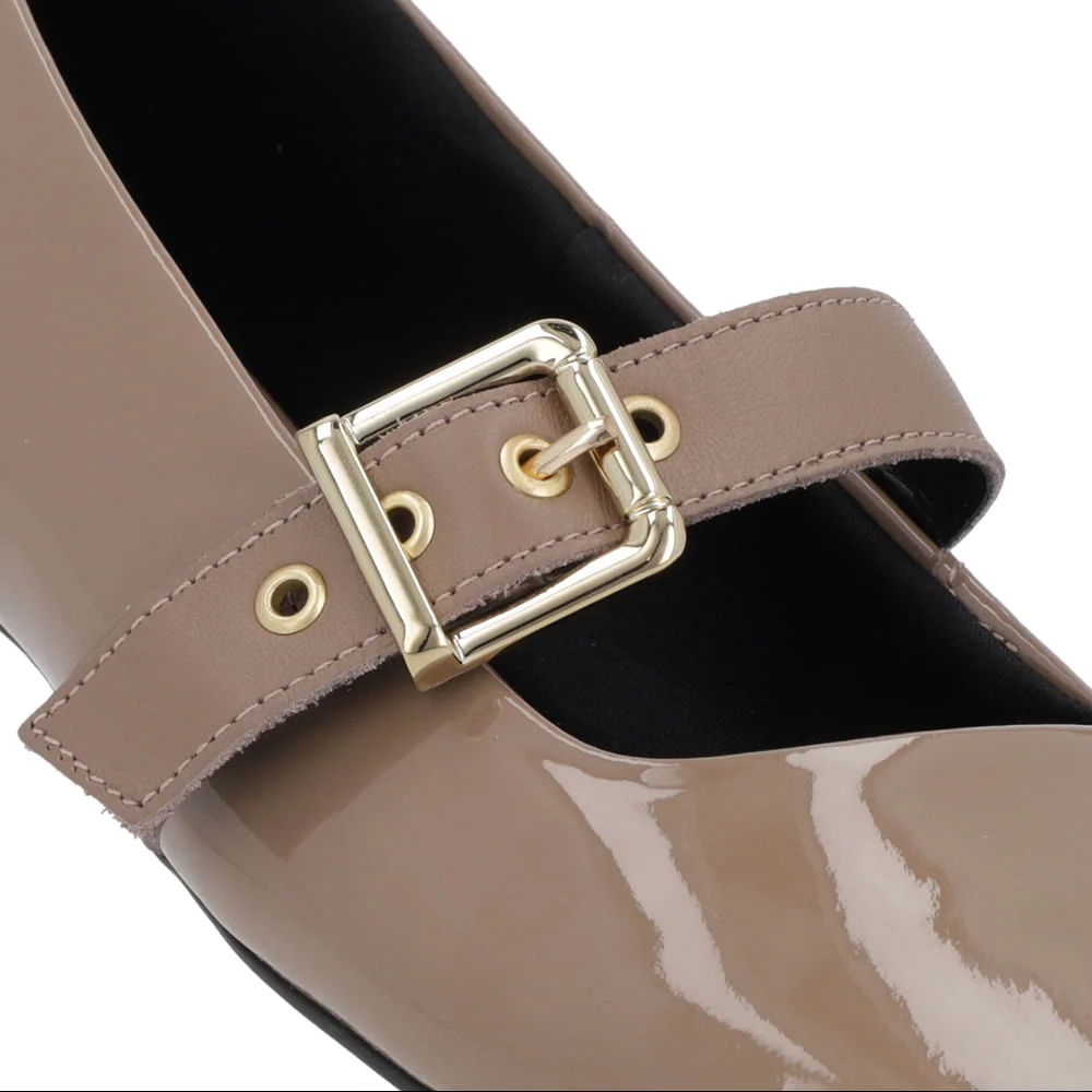 Sapatilha Boneca Marrom Verniz Bico Quadrado Marrom 4