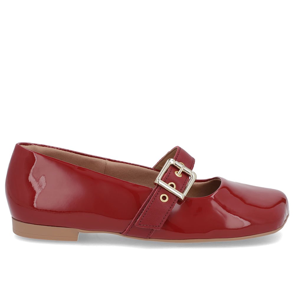 Sapatilha Boneca Vermelha Verniz Bico Quadrado