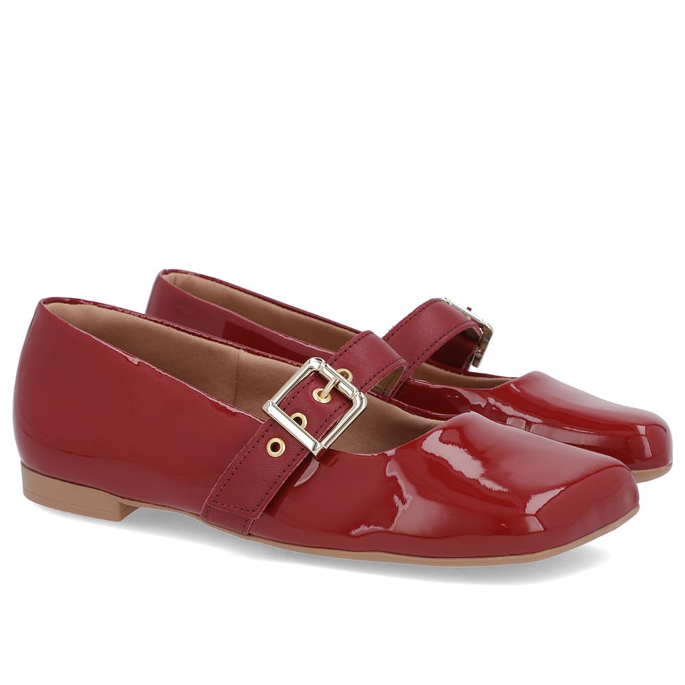 Sapatilha Boneca Vermelha Verniz Bico Quadrado Vermelho 2