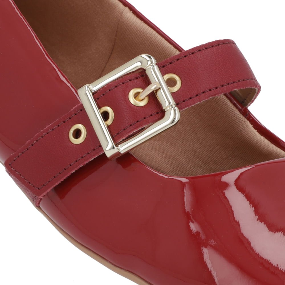 Sapatilha Boneca Vermelha Verniz Bico Quadrado Vermelho 4