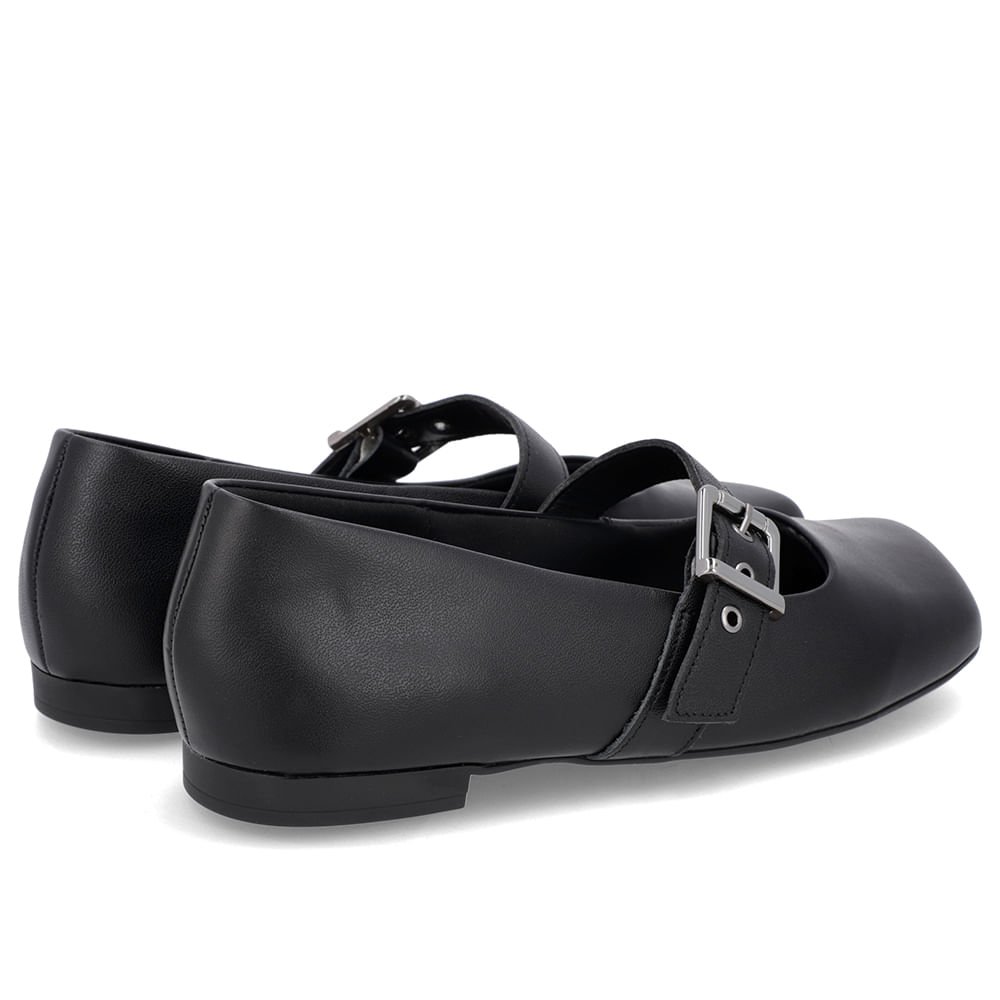 Sapatilha Boneca Preta Couro Bico Quadrado Preto 3