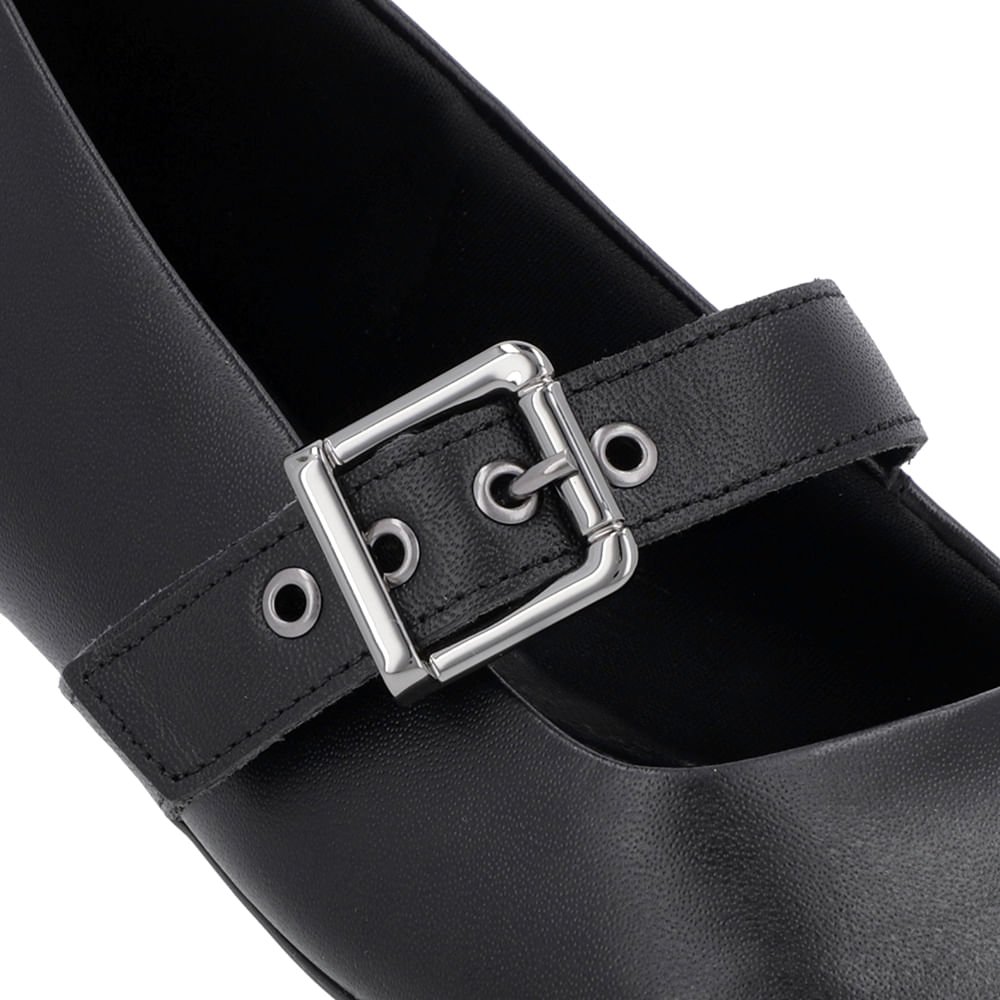 Sapatilha Boneca Preta Couro Bico Quadrado Preto 4