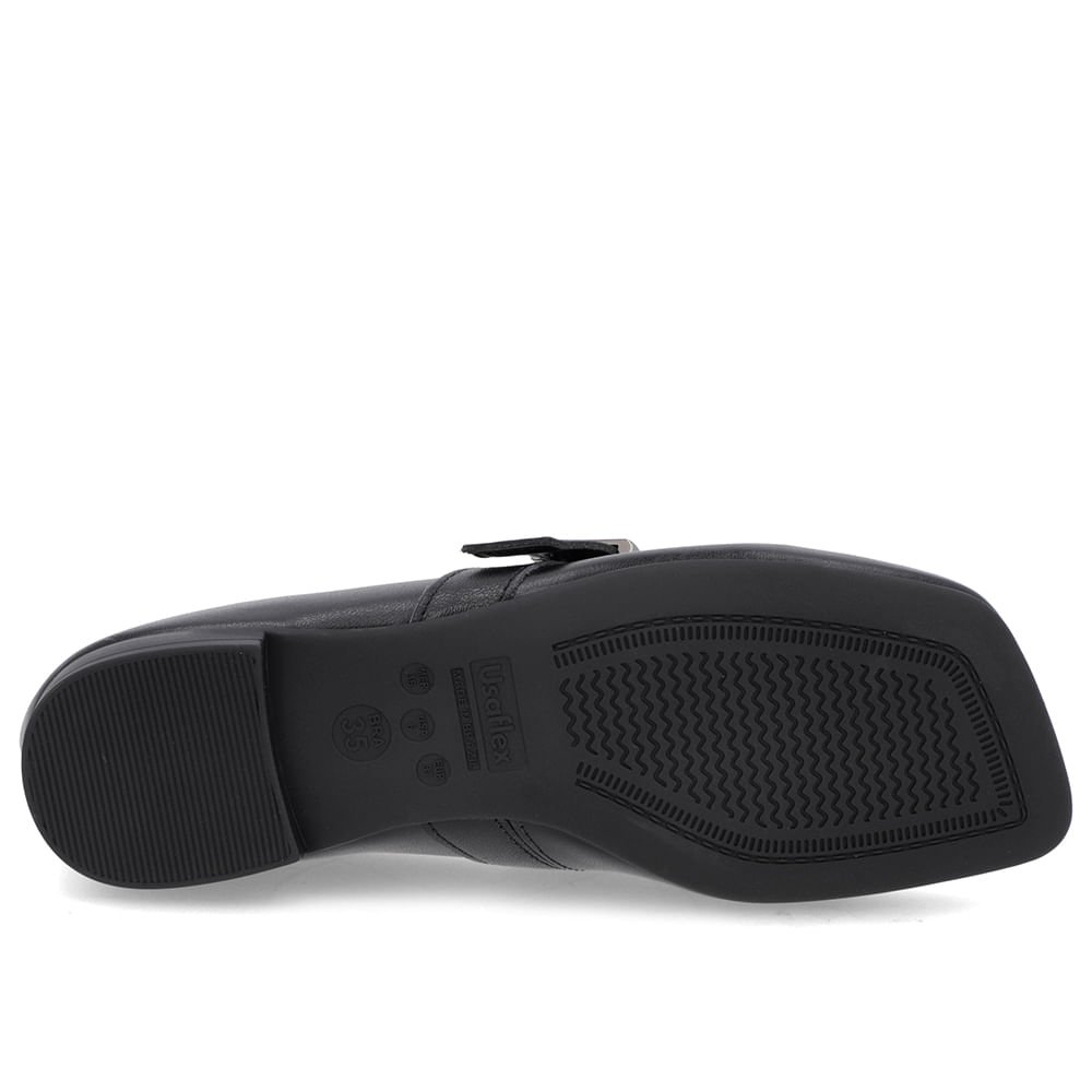 Sapatilha Boneca Preta Couro Bico Quadrado Preto 5