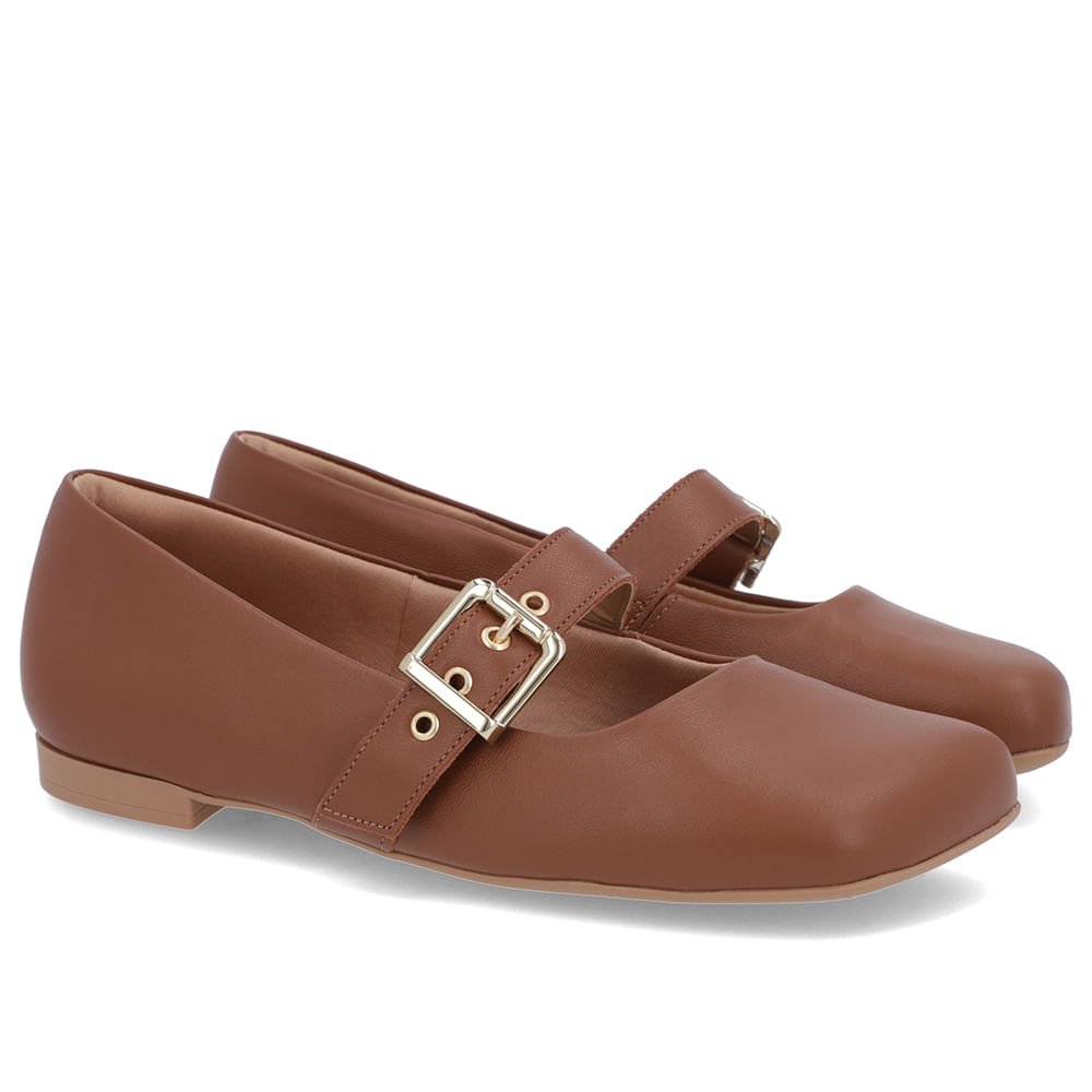 Sapatilha Boneca Marrom Couro Bico Quadrado Marrom 2