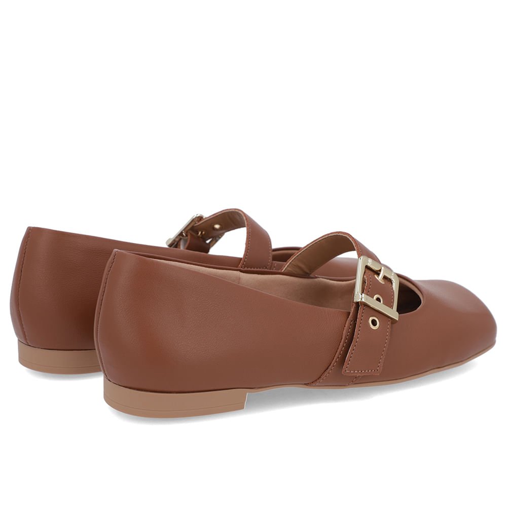 Sapatilha Boneca Marrom Couro Bico Quadrado Marrom 3