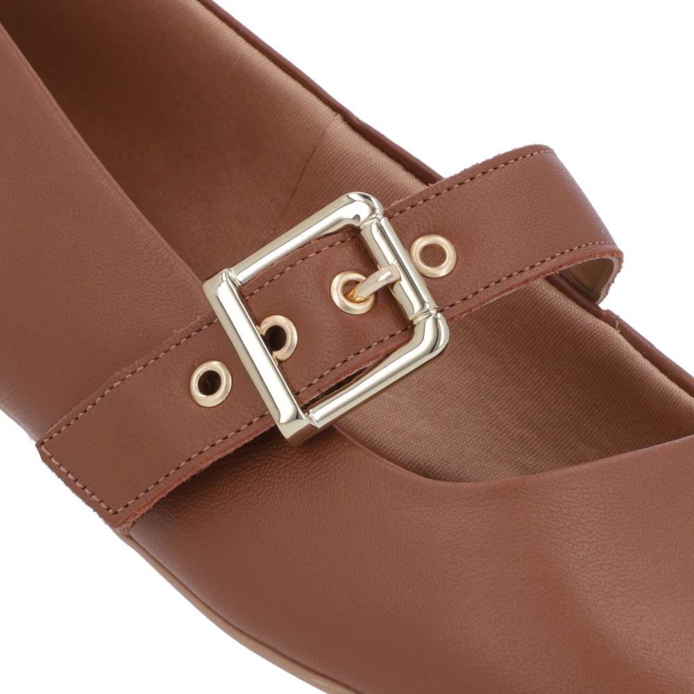 Sapatilha Boneca Marrom Couro Bico Quadrado Marrom 4