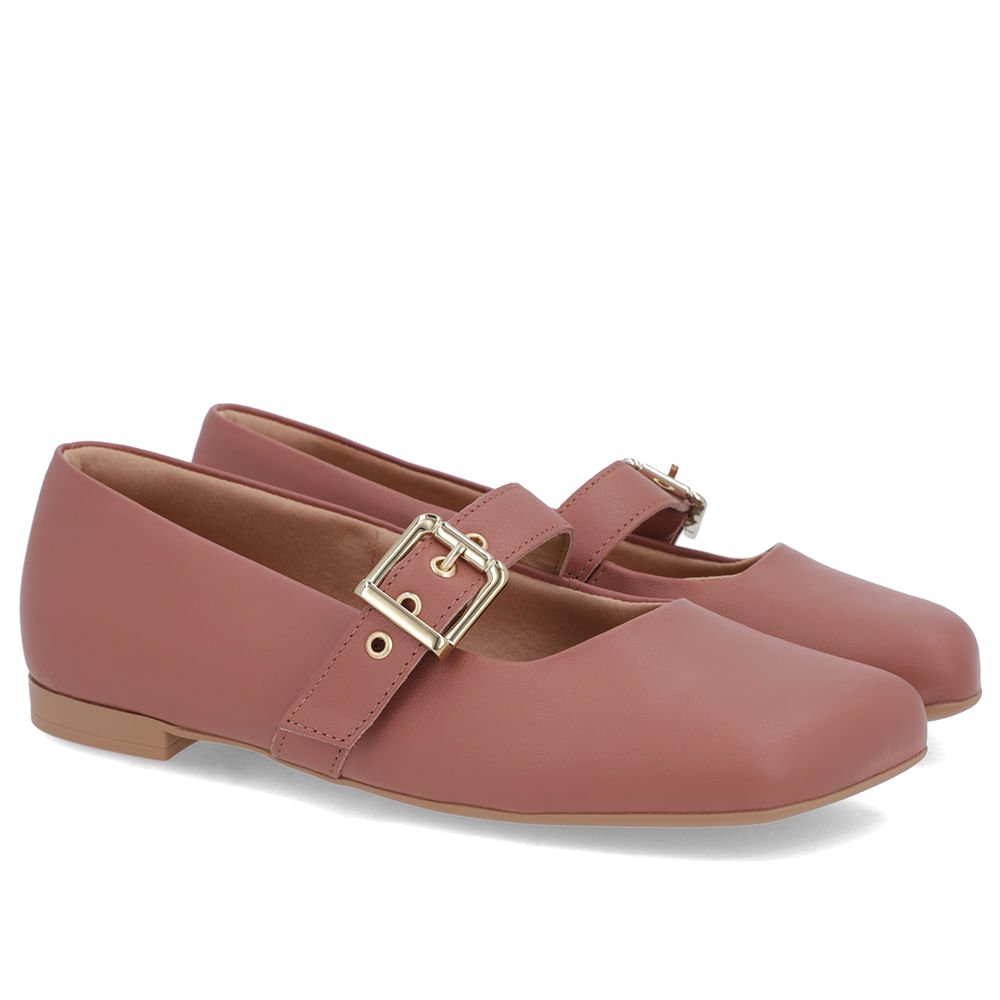 Sapatilha Boneca Rosa Couro Bico Quadrado Rosa 2