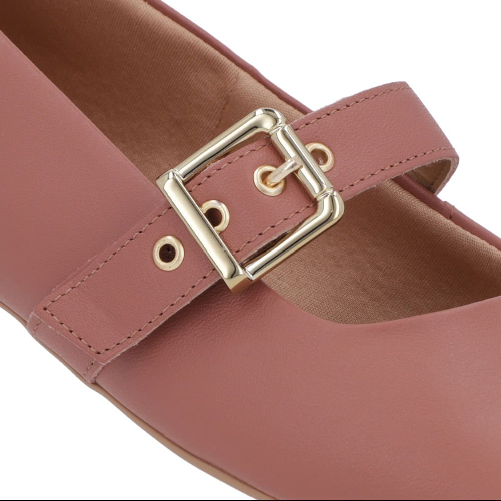 Sapatilha Boneca Rosa Couro Bico Quadrado Rosa 4