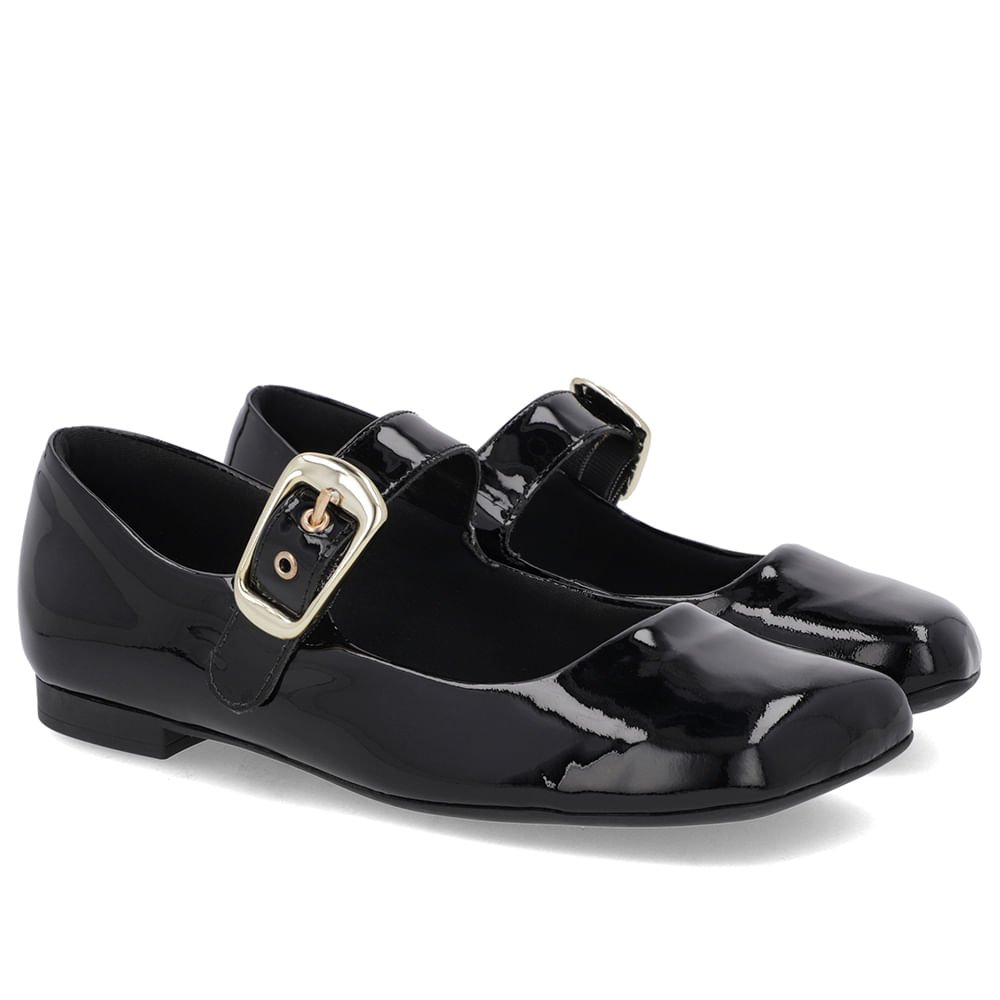 Sapatilha Clássica Preta Verniz Bico Quadrado Preto 2