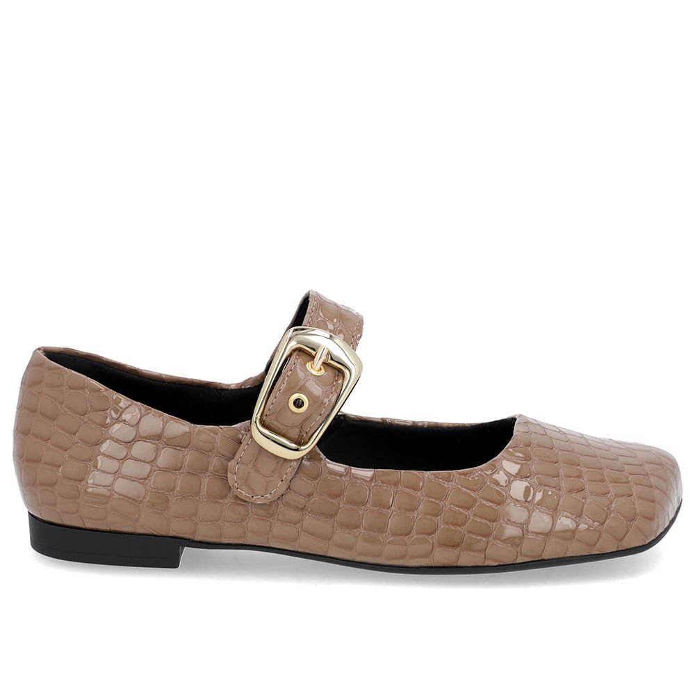 Sapatilha Clássica Marrom Verniz Bico Quadrado