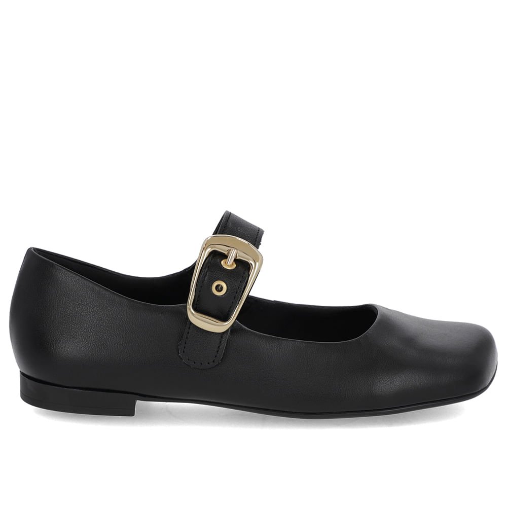 Sapatilha Clássica Preta Couro Bico Quadrado