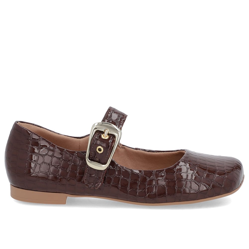 Sapatilha Clássica Marrom Verniz Bico Quadrado