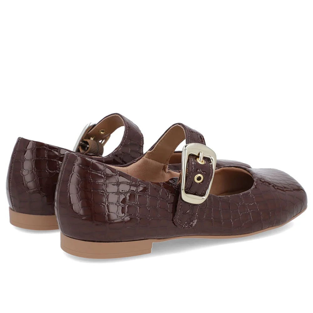 Sapatilha Clássica Marrom Verniz Bico Quadrado Marrom 3