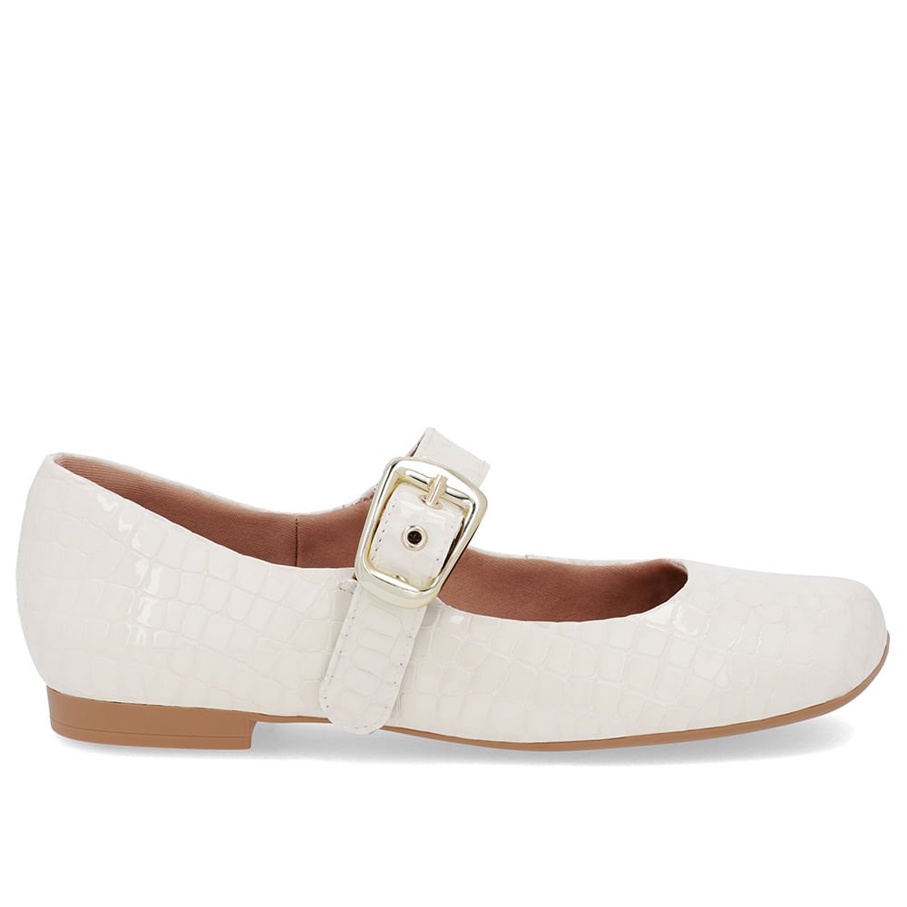 Sapatilha Clássica Branca Marfim Verniz Bico Quadrado