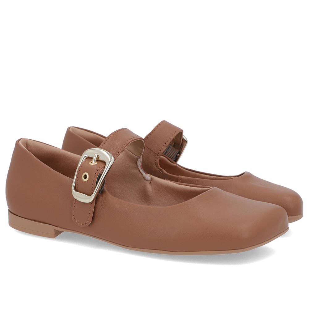 Sapatilha Clássica Marrom Couro Bico Quadrado Marrom 2