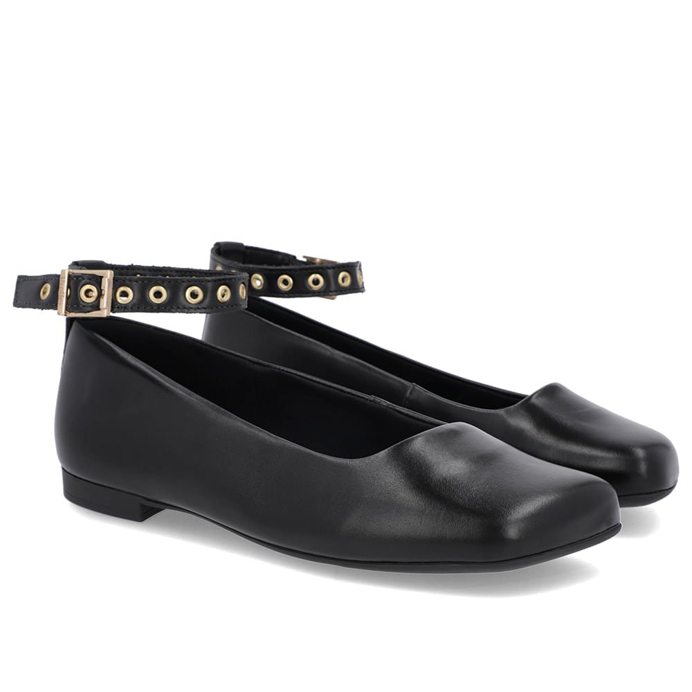 Sapatilha Ajuste Tornozelo Preta Verniz Bico Quadrado Preto 2