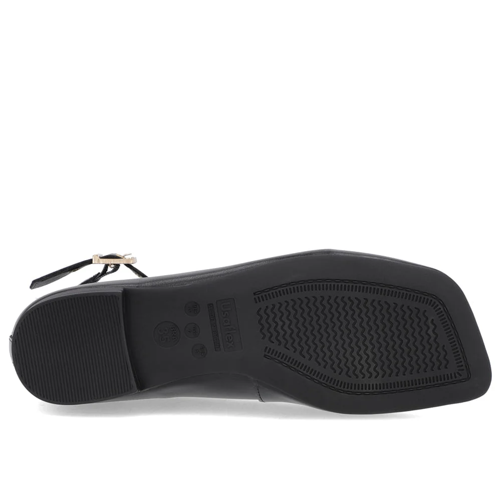 Sapatilha Ajuste Tornozelo Preta Verniz Bico Quadrado Preto 5