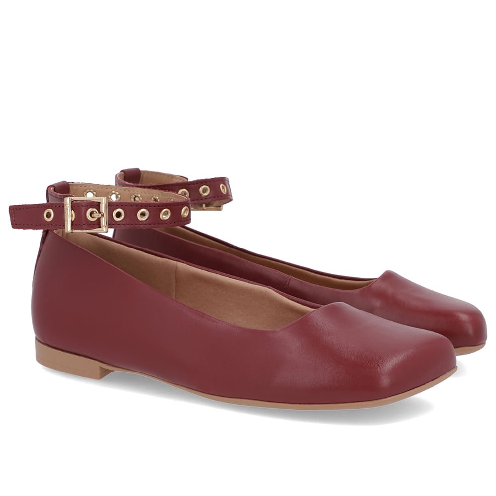 Sapatilha Ajuste Tornozelo Vermelha Couro Bico Quadrado Vermelho 2